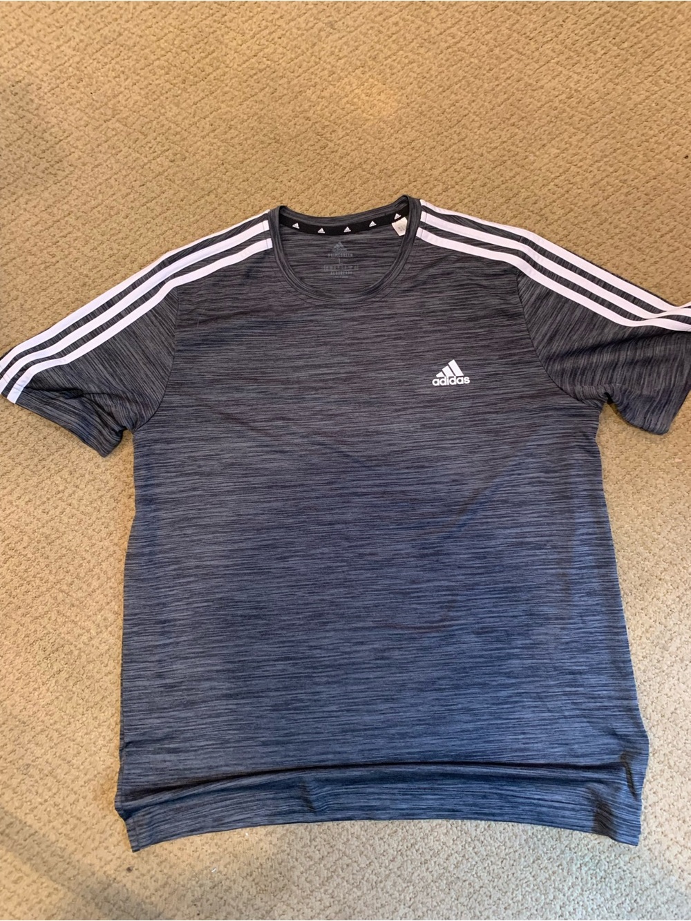 adidas AEROREADY Primegreen T-Shirt Mens Large Gray Heather 3-Stripe Performance